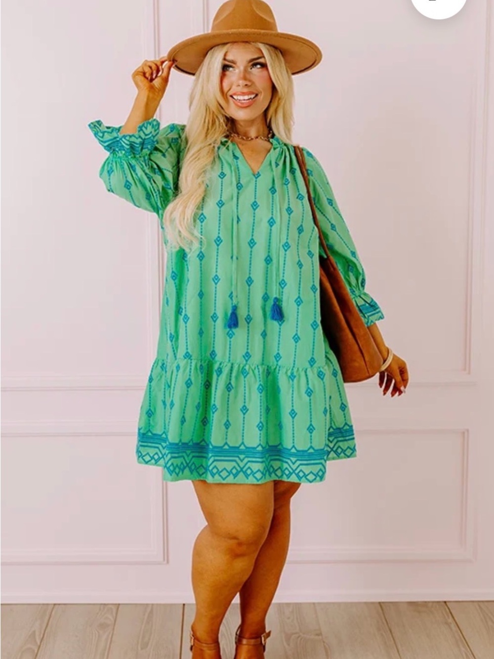UMGEE Green Embroidered Boho Tunic Dress